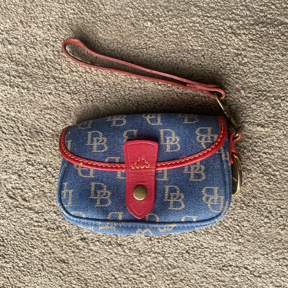 Dooney & Bourke Denim Blue and Cherry Red Wristlet
